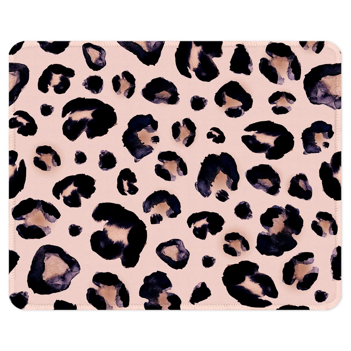 ITNRSIIET Mouse Pad with Stitched Edge Premium Textured Smooth Precise Operation Waterproof Washable Non-Slip Rubber Base Desktop Protection Mat, 10.2×8.3×0.12 inches, Rose Gold Leopard Print