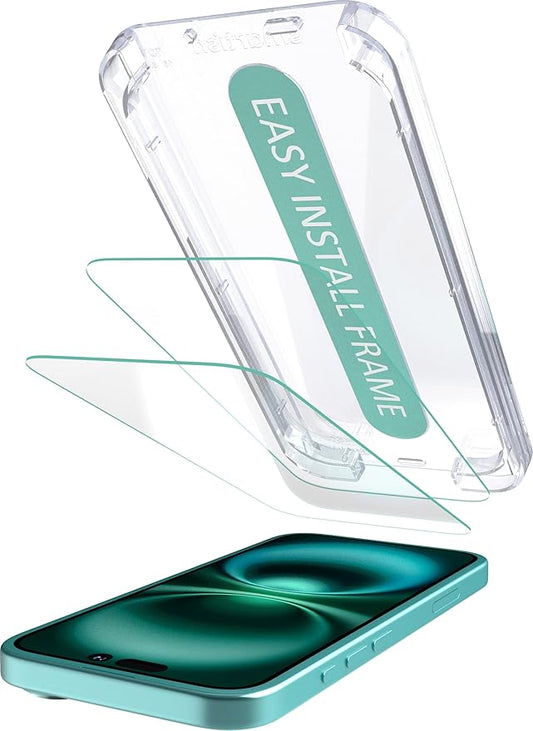 Smartish® iPhone 16 Plus Screen Protector - 2-Pack Tempered Glass Screen Protectors + Cleaning Kit - Tuff Sheet - 9H Easy Install Frame [Scratch Resistant] Case-Friendly for Apple iPhone 16 Plus
