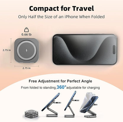 5-in-1 Wireless Charger for MagSafe, AC ISLAND Portable Travel Charging Station, 15W Max Fast Foldable Magnetic Stand, Evolved for iPhone 16/15/14/13 Series, Apple Watch, AirPods (with 35W Adapter)