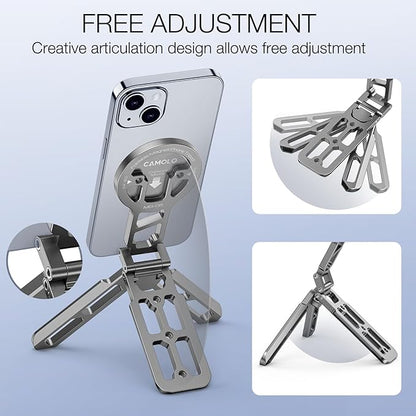 Magnetic Pocket Phone Tripod Foldable Compatible with Magsafe for iPhone 15/14/13/12 Plus Pro Max Series, Upgrade Mini Cell Phone Tripod Mount Handle Smartphone Desk Stand Travel All in One