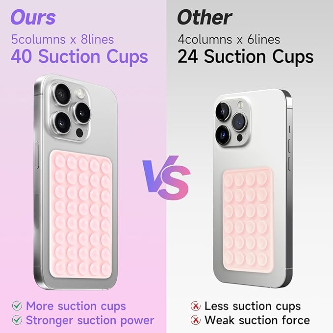 Silicone Suction Phone Case Mount, Non Slip Suction Cup Phone Mount, Phone Accessories Holder for Selfies and Videos, Silicon Adhesive Phone Stand Sticky for Cell Phone Light Pink