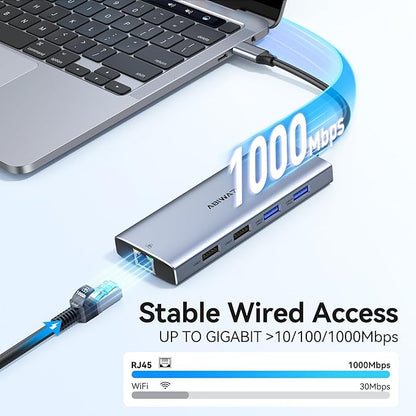 USB C Hub Adapter for MacBook Pro Air,10 in 1 USB C to USB HDMI Ethernet Hub Mac Dongle Accessories Converter for laptops (4K@60Hz HDMI+Ethernet+4USB+1USB-C Data Port+SD/TF Card Reader+100W PD)