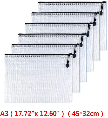 Oaimyy-A3(17"x 11.5",12 Pcs), Mesh Zipper Pouch Document Folders Bag & Plastic Zip File Folders for School Office Supplies, Travel,Puzzles Games Organizing Storage-Black
