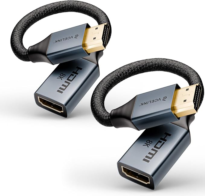8K Short HDMI Extender Cable 0.6 FT Ideal for Tight Spaces, HDMI Extension Male to Female Adapter, Compatible with Roku TV Stick, HDTV, Game Console, Laptop (2 Pack, 0.6FT)