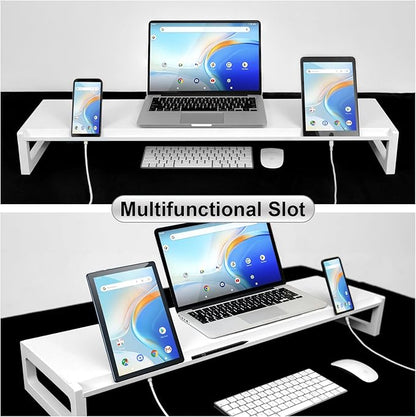 Dual Monitor Stand Riser – 36-Inch Computer Monitor Stand with Multifunctional Slot for 2 Monitors, Multi-Purpose Desktop Storage for Laptop, Printer, TV