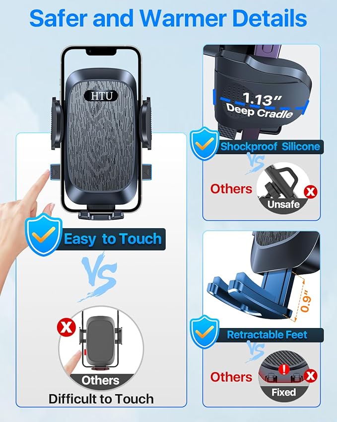 [2025 True Military-Grade] Car Phone Holder [Upgraded Strongest Suction & Clip] Cell Phone Mount for Dashboard Windshield Vent,Truck Cradle Stand for iPhone 16 Pro Max Samsung Android (Black)
