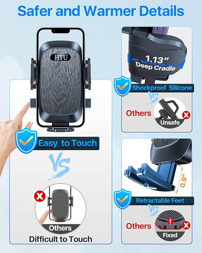 [2025 True Military-Grade] Car Phone Holder [Upgraded Strongest Suction & Clip] Cell Phone Mount for Dashboard Windshield Vent,Truck Cradle Stand for iPhone 16 Pro Max Samsung Android (Black)
