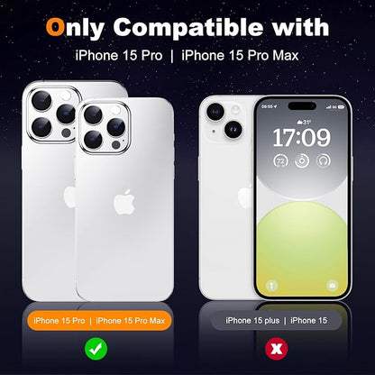 Hoerrye for iPhone 15 Pro Max/iPhone 15 Pro Camera Lens Protector [3+1] [Keep Lens Original Design] 9H Tempered Glass Camera Cover Screen Protector,White Titanium