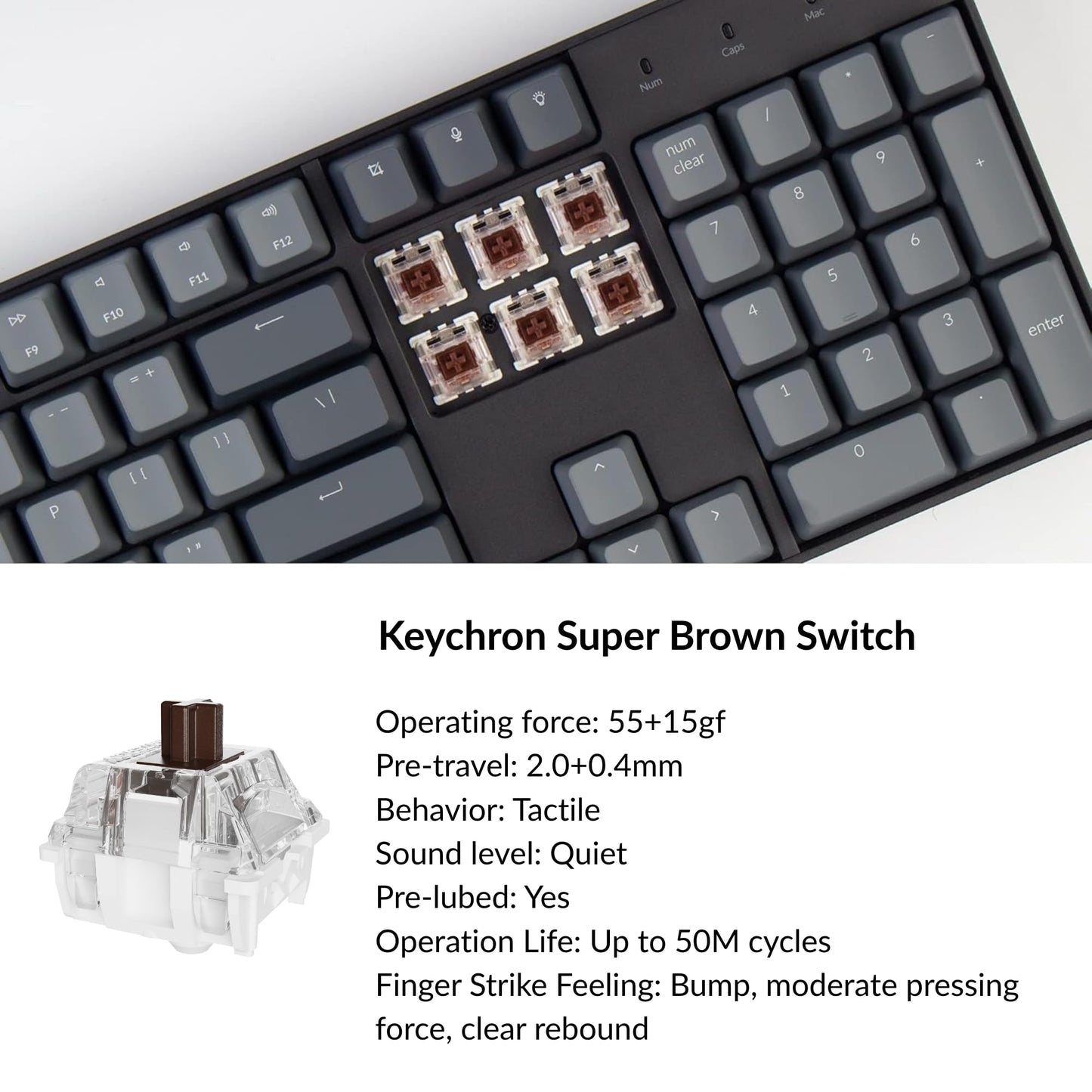 Keychron K10 Full Size Layout White LED Backlit Hot-Swappable Mechanical Keyboard for Mac Windows, Multitasking 104-Key Bluetooth Wireless/USB Wired Computer Keyboard with Keychron Super Brown Switch