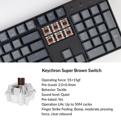 Keychron K10 Full Size Layout White LED Backlit Hot-Swappable Mechanical Keyboard for Mac Windows, Multitasking 104-Key Bluetooth Wireless/USB Wired Computer Keyboard with Keychron Super Brown Switch