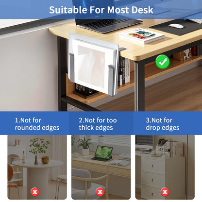 LUKETURE Adjustable Side Laptop Mount, No Drill Laptop Holder, Under Desk Storage, Clamp-On Laptops Stands, Desk Side Mount for Laptops, Mac mini, Keyboard with Anti-Scratch Silicone
