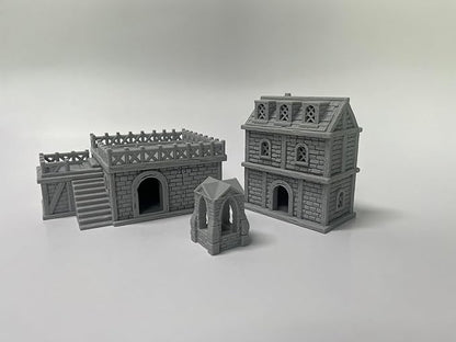 Paintable Tabletop Miniature Building Terrains Compatible with D&D and Alike RPG War Games - 18mm/28mm Scale Scenery with Medieval Gothic Architecture Style (18mm Scale)