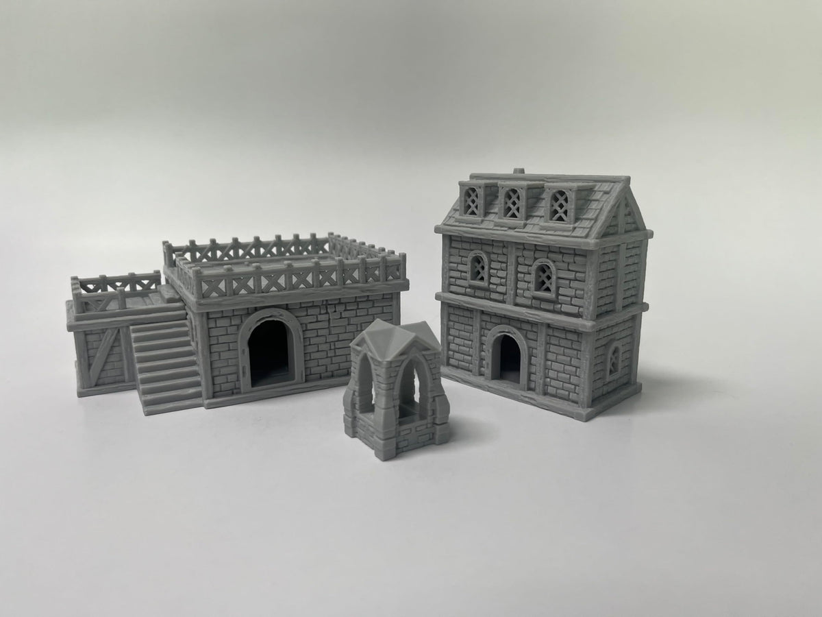 Paintable Tabletop Miniature Building Terrains Compatible with D&D and Alike RPG War Games - 18mm/28mm Scale Scenery with Medieval Gothic Architecture Style (18mm Scale)
