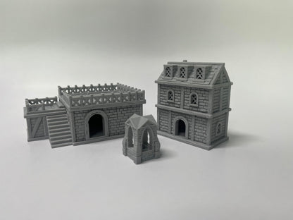 Paintable Tabletop Miniature Building Terrains Compatible with D&D and Alike RPG War Games - 18mm/28mm Scale Scenery with Medieval Gothic Architecture Style (18mm Scale)
