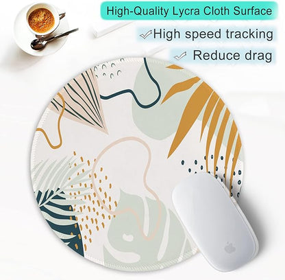 ITNRSIIET Round Mouse Pad with Stitched Edge Premium-Textured Waterproof Non-Slip Rubber Base Desktop Protection Mat Diameter 8.7 inches, Tropical Plants