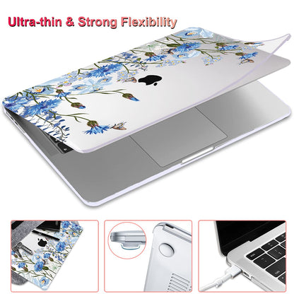 LCMOCICO for MacBook Pro 13 Inch Case 2022 M2 2020 2021 A2338 M1 A2251 A2289 with Touch Bar & Touch ID, Plastic Hard Case Keyboard Cover Screen Protector Webcam Cover Brush, Tropical Blue Flowers