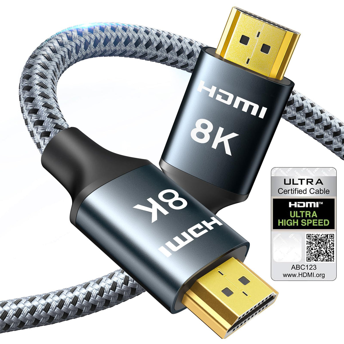 ARISKEEN 8K HDMI Cable 13 FT, 48Gbps High Speed HDMI 2.1 Cable, 8K 60Hz, 4K 120Hz 144Hz Braided HDMI Cord - 13 Feet