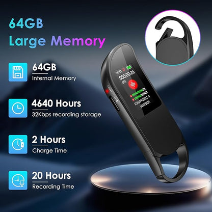 55GB Digital Voice Recorder, Vandlion Recording Device with AI Noise Reduction, 1536Kbps Crystal Audio & Password Protection for Conference/Lectures/Classroom/Interviews