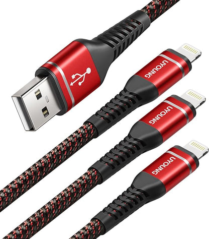 UYOUNG iPhone Charger Cable 3Pack 6FT [Apple MFi Certified] USB to Lightning Cable Nylon Braided Heavy Duty Fast Charging Cord Compatible with iPhone 14/13/12/11/SE/X/XS/XR/8/7/6/6S/iPad - Red