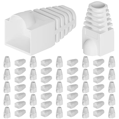 CableGeeker 100-Pack Cat6 / Cat5e RJ45 Strain Relief Boots, RJ45 Boot, Cat 6 Boot, Cat6 Ethernet Boots, Suitable for 6.5mm(0.26in) Ethernet Cables (Round-Press White)