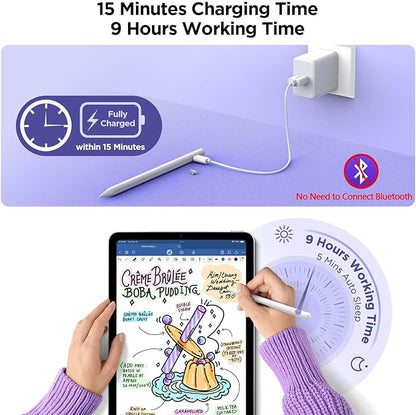 Stylus Pen for iPad 2018-2025, 15Mins Fast Charge for Apple Pencil, Palm Rejection, Compatible with iPad 10/9/8/7/6, iPad Pro 12.9"/11"/13" M4, iPad mini 6/5, iPad Air 5/4/3/11"-13" M2