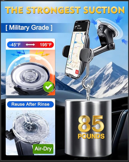 [Military-Grade Construction] Phone Holders for Your Car, 2025 New Car Phone Holder Cell Smartphone Mount Windshield Dashboard Suction Cup Stand Truck Cradle for iPhone Samsung Android All