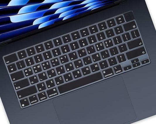 Korean Keyboard Cover for Apple 2026 2025 2024 2023 MacBook Air Laptop with M5 M4 M3 M2 chip 15.3-inch A3448 A3241 A3114 A2941,MacBook Air 13.6 inch A3449 A3240 A3113 A2681 Skin Protector-Black
