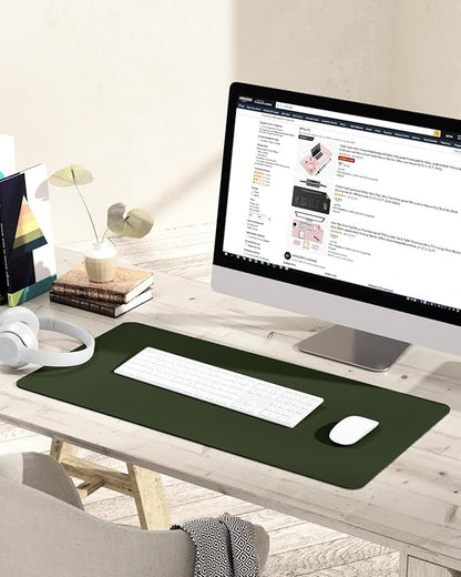 YSAGi Non-Slip Leather Desk Pad, Waterproof Laptop Computer Desk Keyboard Mat, Table Protector Blotter Mat, Large Mouse Pad for Office/Work/Home/Decor(Olive Green, 31.5" x 15.7")