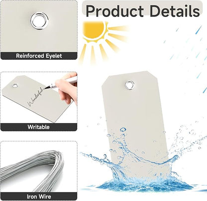 100 Pieces Plastic Shipping Tags with Wires Blank Labeling Tags Waterproof Hang Tags with Reinforcement Hole Durable Wire Tags Labels Stacking Tags for Equipment Parts (Grey, 4 3/4" x 2 3/8")