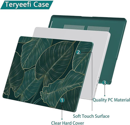 Teryeefi Pattern Case for MacBook Pro 14 inch Case 2025-2021 M4 M3 M2 M1 Pro/Max, Fit Model A3401 A3112 A2992 A2918 A2779 A2442 Protective Hard Shell +Keyboard Cover+Screen Protector - Green Leaf