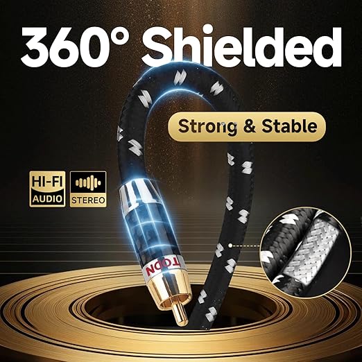 TODN RCA Cables Audiophile Male to Male Stereo Shielded HiFi OFC Car Audio RCA Cable for Sub, Amp, Phono (3ft/1m, 1 Pair)