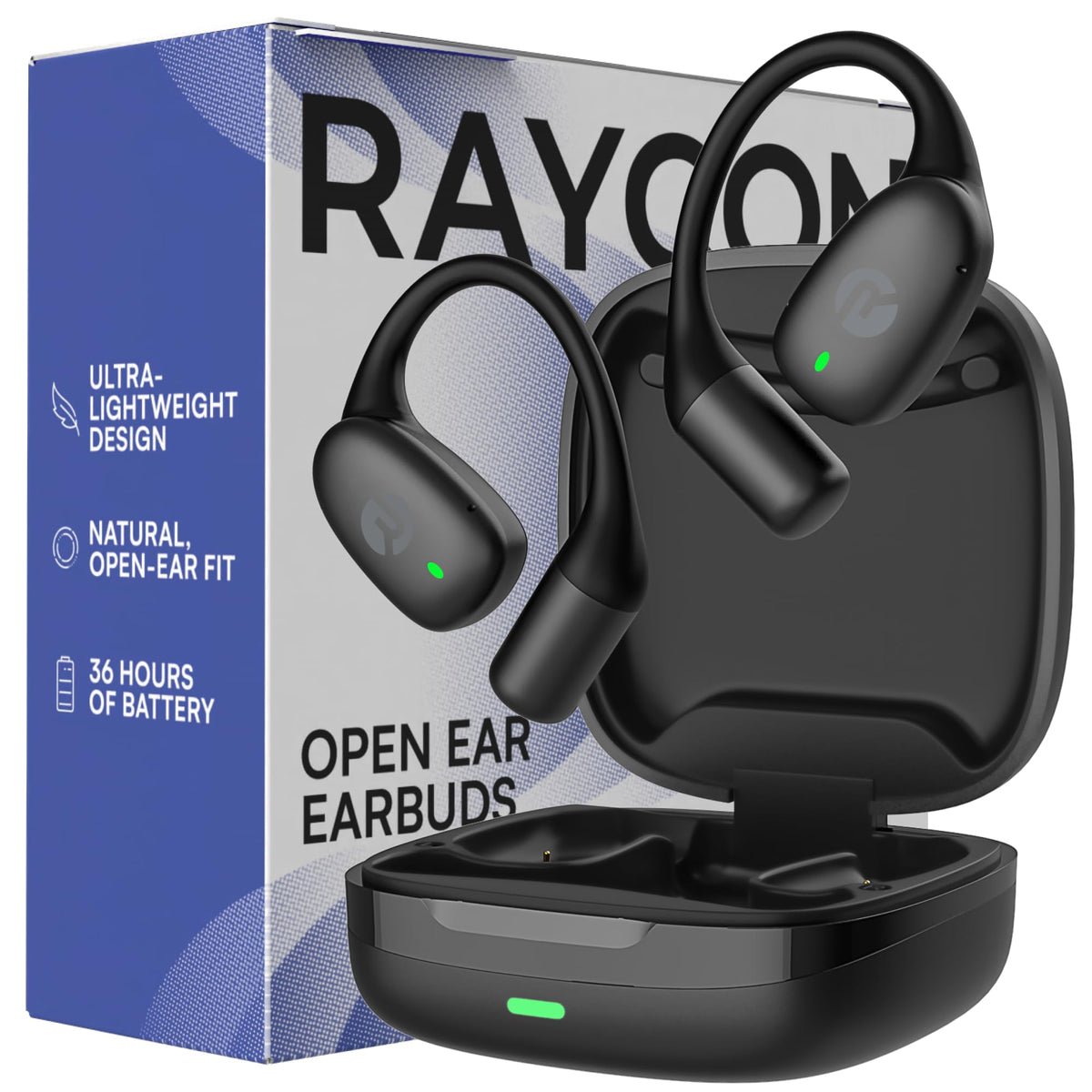 Raycon Essential Open Ear Earbuds – Open Ear Headphones, Earbuds Wireless Bluetooth, Sweat & Water-Resistant Earphones, Running Headphones with Ultra-Lightweight Design, 36 Hours Battery Life (Blue)