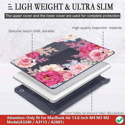 CISSOOK Laptop Cover, Hard Shell Case with Keyboard Cover for MacBook Air 13.6 inch M3 A3113 & M2 A2681, Gorgeous Flowers