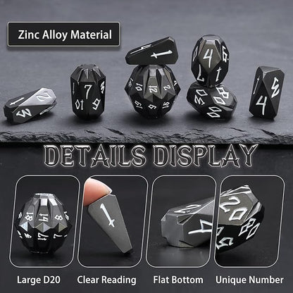 Metal DND Dice Set D and D, Dungeons and Dragons Dice of 7 RPG Dice Set Metal Unique Cool Polyhedral Dice Set with Cardboard Box for Role Playing Games TTRPG Gifts (Black)