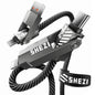 SHEZI Nylon Braided 4 in 1 USB C Cable 240W 5FT Compatible with Lightning Cable, Fast Charging for iPhone/iPad Charger Cord [480Mbps Data Sync],Multi Charging Cable with Type C/USB A, Grey