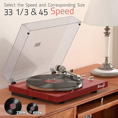 Record Player Turntables for Vinyl Record Belt-Drive Wireless Output Connectivity Phono Line Out USB Digital to PC Recording MM Audio Cartridge Stylus Counterweight Piano Shiny Classic Red