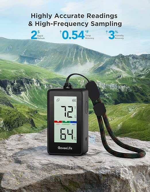 GoveeLife Outdoor Indoor Thermometer Hygrometer IP65 Waterproof, LCD Digital Display, 197ft Buletooth Range, Notification Alerts, 2 Years Data Storage Export, for Camping, Room, Patio, Greenhouse