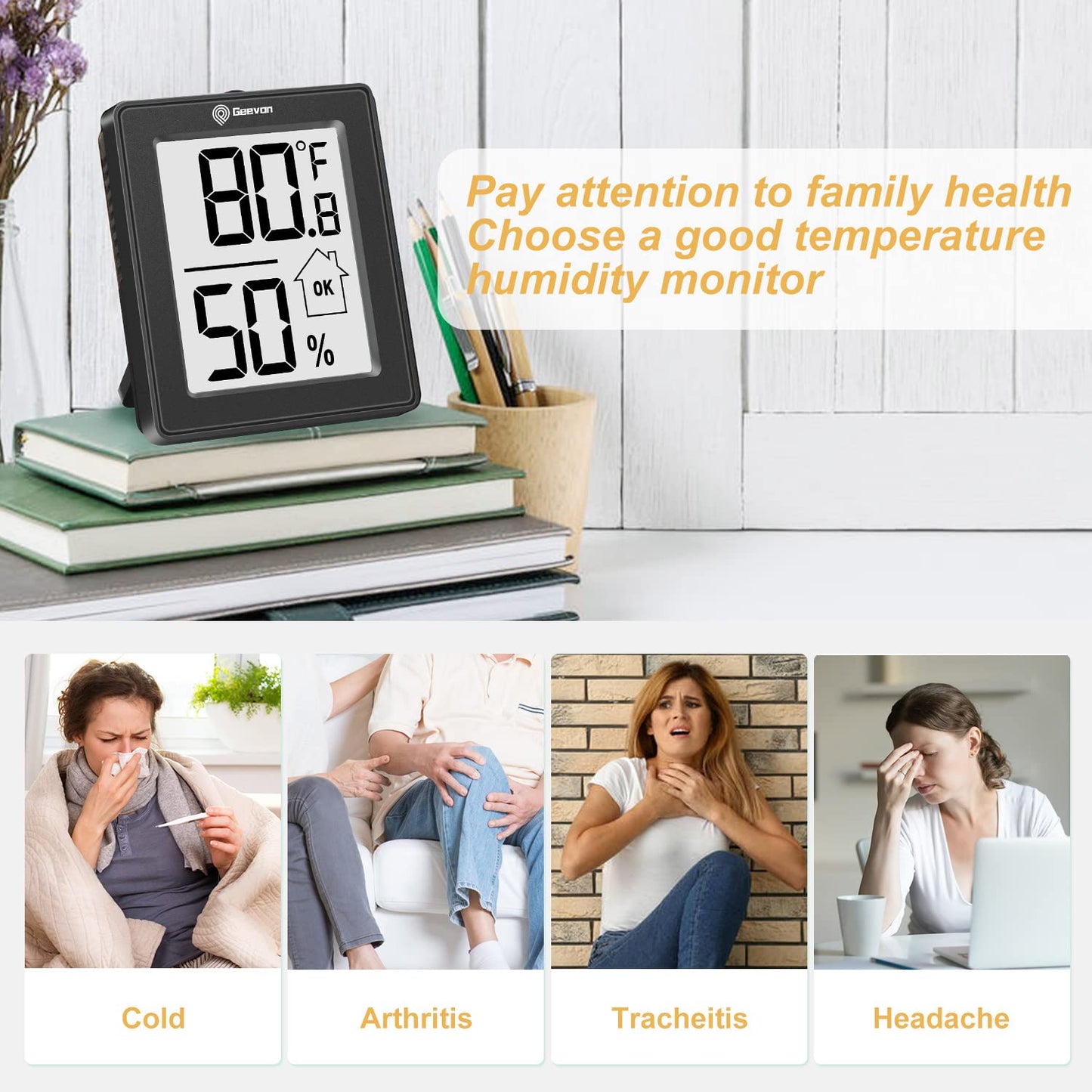 Indoor Thermometer 3Pcs with Battery Magnetic Stand Digital Humidity Gauge