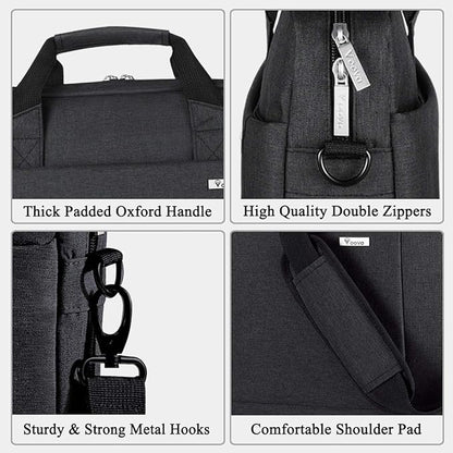 Voova Laptop Bag Case 17 17.3 Inch Computer Sleeve Messenger Bag with Shoulder Strap Expandable Waterproof Large Capacity Business Briefcase for Work Travel Fit 17-18” Laptop, Men Women, Black