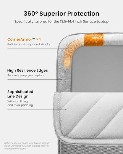 tomtoc 360° Protective Laptop Sleeve for 13.5-14.4 Inch Surface Laptop Studio/6/5/4/3, Surface Book, Water-Resistant Laptop Case for Acer Aspire/Swift 14, ASUS Vivobook/Zenbook 14, Jumper EZbook X3