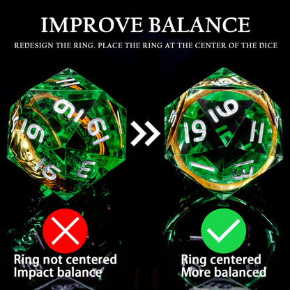 ORIFANTOU Magic Golden Ring DND Dice Set with Case, Green Resin Sharp Edge D and D Dice for use with D&D Tabletop Games Lord Handmade Polyhedral Dice Set D20 D12 D10 D8 D6 D4
