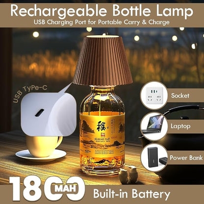 WILIT 2 Pack Wine Wirelss Bottle Lamp, 3-Level Brightness Cordless Table Lamp Shades, Rechargeable Battery Operated for Bedroom, Living Room, Kitchen Counter, Women Gifts for Her