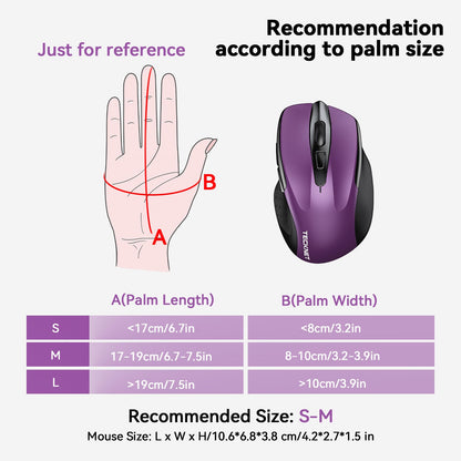 TECKNET Wireless Mouse, BT 5.0/2.4G, Silent 4800 DPI 6 Buttons, Purple