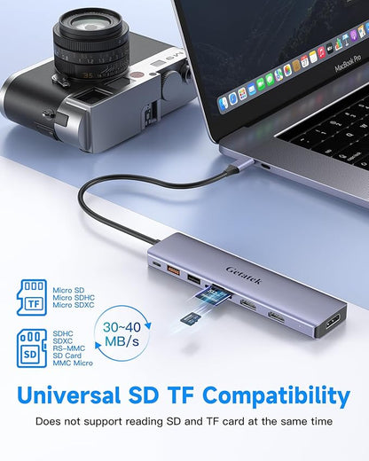 10Gbps USB C Hub, USB-C Laptop Docking Station, 8in1 Triple Display Docking Station for Dell Hp Lenovo Surface Windows (Dual HDMI+ DisplayPort + PD3.0 100W +SD TF Card Reader +10GB USB Port)