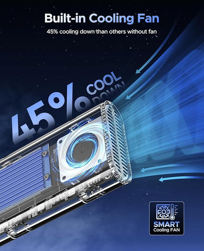 ORICO 40Gbps M.2 NVMe SSD Enclosure with Built-in Cooling Fan, Tool-Free External Hard Drive Enclosure, Support 2230 2242 2260 2280(M Key), Compatible with Thunderbolt 3/4 USB4/3.2/3.1/3.0/2.0-TCM2U4