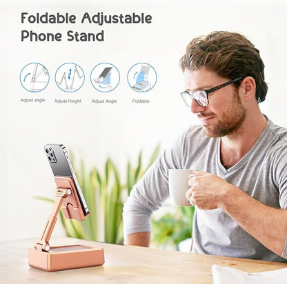 TechGlow Gifts for Men Women Foldable Cellphone Stand with Bluetooth Speaker and Power Bank Birthday Gift Idea for Mom Dad Cool Gadget Tech Gifts-Rose Gold