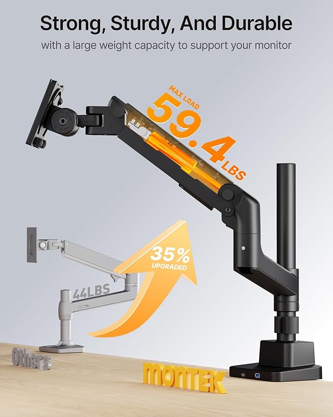 monTEK Ultrawide Monitor Arm Max 57",Height Adjustable 25.5",with USB，Black