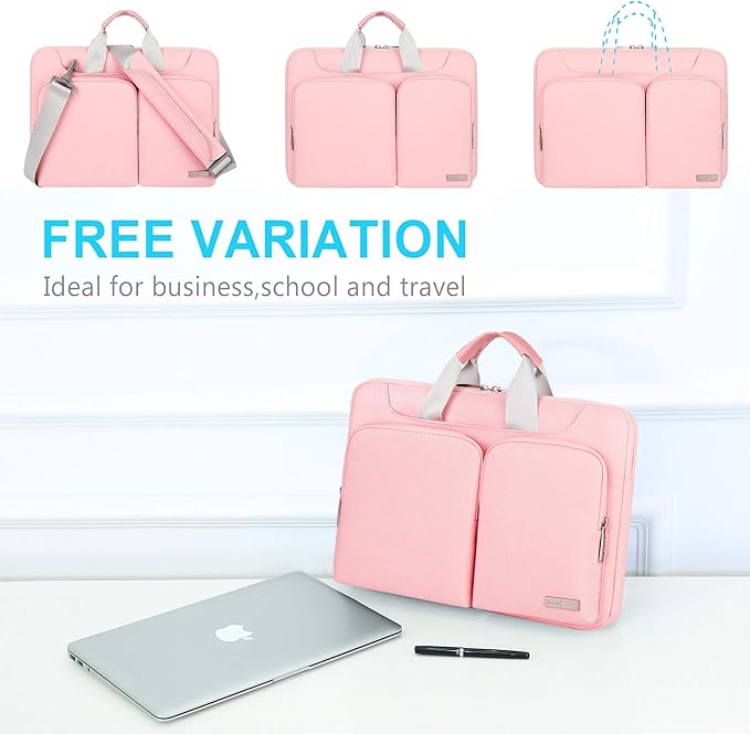 Lacdo 360° Protective Laptop Shoulder Bag for 13 inch New MacBook Air M4 A3240 2025, M3 A3113, M2 A2681, M1 A2337 A2179 A1932 2024-2018 | 13 inch MacBook Pro M2 M1 A2338 A2251 A2289 Computer Bag, Pink