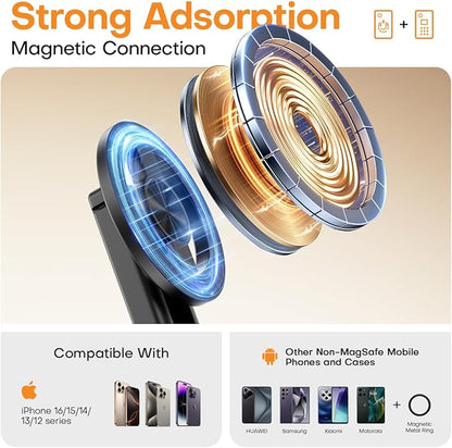 Mini Magnetic Selfie Stick,360° Rotation Carbon Fiber Cell Phone Tripod for MagSafe,Portable Magnet Selfie Stick with Remote Control,Extendable Small Travel Tripod Phone Stand for MagSafe Smartphones