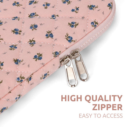 Puffy Laptop Sleeve 13-15.6 Inch Cute Quilted Laptop Protective Case Padded Floral Computer Sleeve for MacBook (A-Dark Pink, 15 Inch)